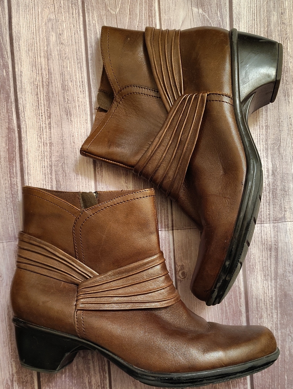 Clarks Brown Leather Women's Ankle Boots with Wrap Detail